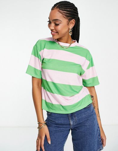 T-shirt coupe carrée à rayures - Vert/rose - Asos Design - Modalova