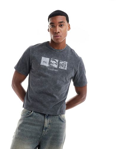 T-shirt crop top avec imprimé grunge devant - Noir délavé - Asos Design - Modalova