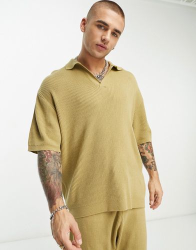 T-shirt d'ensemble côtelé oversize en maille légère avec col cranté - Taupe - Asos Design - Modalova
