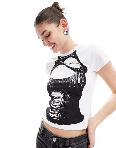 T-shirt effet rétréci à imprimé graphique style tricot - Asos Design - Modalova