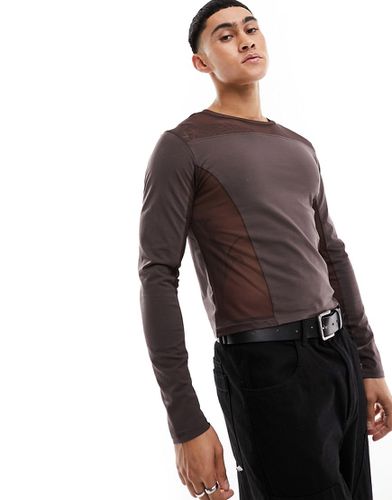 T-shirt manches longues moulant en tulle à empiècements style coupé-cousu - Marron - Asos Design - Modalova