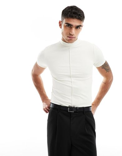 T-shirt moulant à col montant et coutures apparentes - Blanc cassé - Asos Design - Modalova