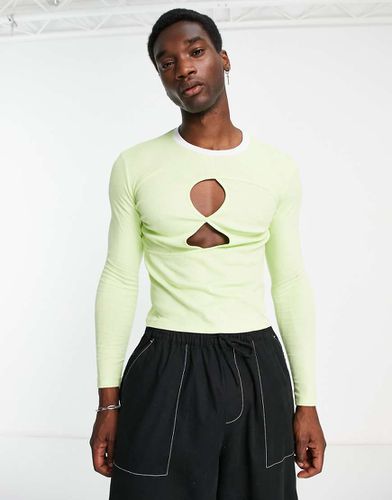 T-shirt moulant à manches longues avec découpes et bordures contrastantes - Citron - Asos Design - Modalova