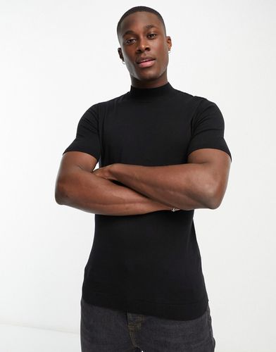 T-shirt moulant en maille de coton légère à col montant - Noir - Asos Design - Modalova