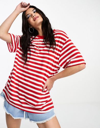 T-shirt oversize texturé à rayures - Rouge et crème - Asos Design - Modalova