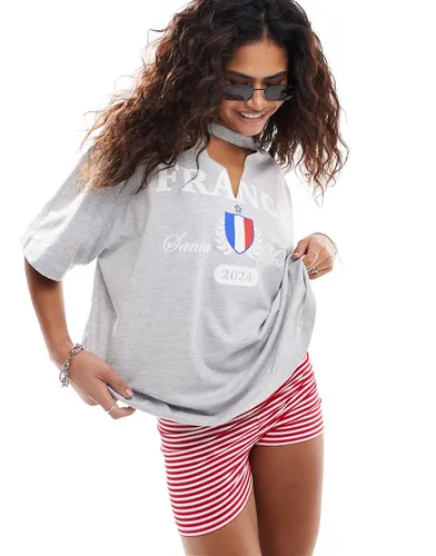 T-shirt oversize à col en V avec imprimé France football - chiné - Asos Design - Modalova