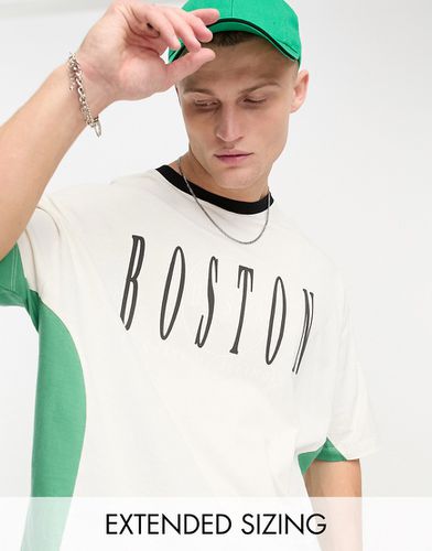 T-shirt oversize à empiècements color block et imprimé Boston - Beige et vert - Asos Design - Modalova