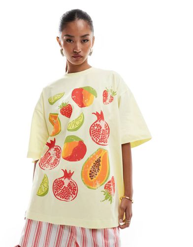 T-shirt oversize à imprimé fruits tropicaux - Jaune - Asos Design - Modalova