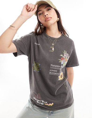 T-shirt oversize à imprimé jardin botanique - Anthracite délavé - Asos Design - Modalova