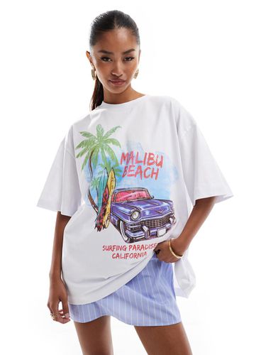 T-shirt oversize à imprimé Malibu Beach - Blanc - Asos Design - Modalova