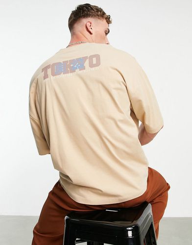 T-shirt oversize à imprimé Tokyo au dos - Beige - Asos Design - Modalova