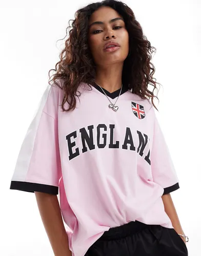 T-shirt oversize avec col en V et imprimé football Angleterre - Asos Design - Modalova