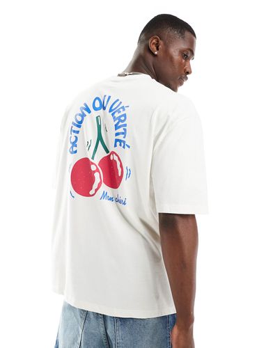 T-shirt oversize avec imprimé cerises au dos - Beige - Asos Design - Modalova