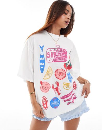 T-shirt oversize avec imprimé aliments dans le dos - Asos Design - Modalova