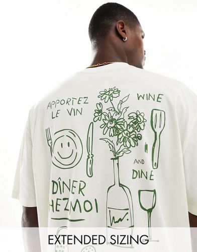 T-shirt oversize avec imprimé esquisse dans le dos - Blanc cassé - Asos Design - Modalova