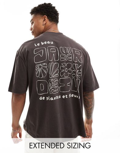 T-shirt oversize avec imprimé fleuri et inscription au dos - Marron - Asos Design - Modalova