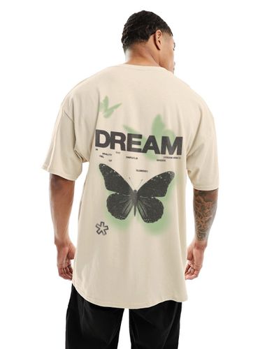 T-shirt oversize avec imprimé papillon au dos - Beige - Asos Design - Modalova