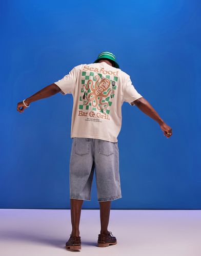 T-shirt oversize avec imprimé pieuvre au dos - Beige - Asos Design - Modalova