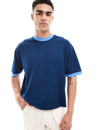 T-shirt oversize coupe carrée à bordures contrastantes - Bleu - Asos Design - Modalova