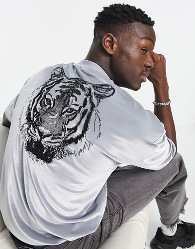 T-shirt oversize en velours avec tigre brodé au dos - Asos Design - Modalova