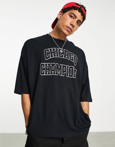 T-shirt oversize en coton mélangé avec imprimé ville Chicago - - BLACK - Asos Design - Modalova