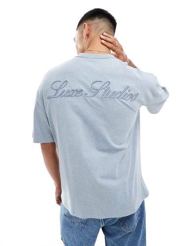 T-shirt oversize épais avec inscription brodée au dos - Bleu délavé - Asos Design - Modalova