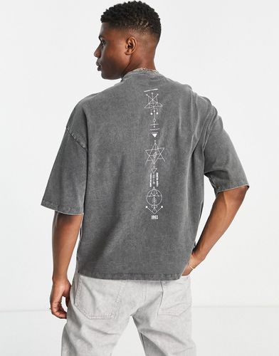 T-shirt oversize épais avec symboles imprimés le long de la colonne - délavé - Asos Design - Modalova