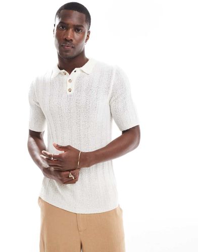 T-shirt style polo moulant en maille flamme - Taupe - Asos Design - Modalova