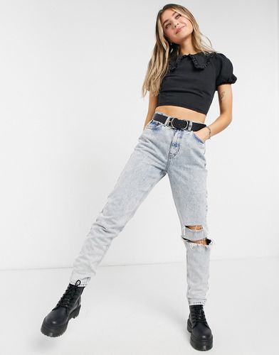 Top en denim de coton mélangé avec col à volants - Noir délavé - WHITE - Asos Design - Modalova