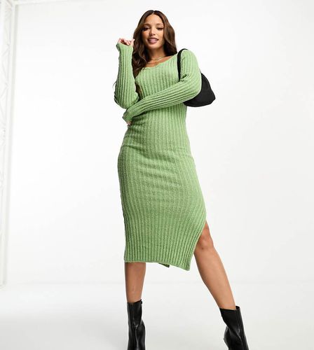 ASOS DESIGN Tall - Robe mi-longue en maille texturée avec encolure carrée - Kaki - Asos Tall - Modalova