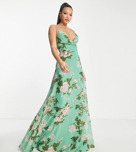 ASOS DESIGN Tall - Robe caraco longue coupe cache-caur à lanière dans le dos - Sauge fleuri - Asos Tall - Modalova