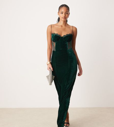 ASOS DESIGN Tall - Robe corset mi-longue en velours avec empiècement en dentelle - Sarcelle foncé - Asos Tall - Modalova