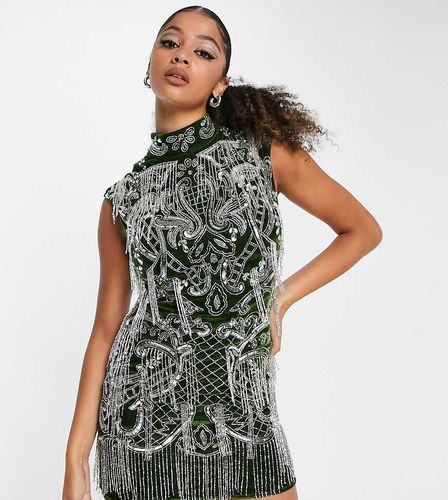 ASOS DESIGN Tall - Robe courte à col montant entièrement ornée de sequins argentés - Vert foncé - Asos Tall - Modalova