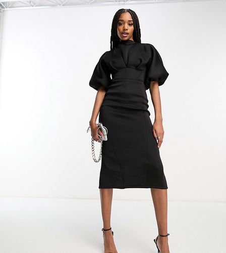 ASOS DESIGN Tall - Robe fourreau mi-longue à dos ouvert et col montant avec coutures visibles - Noir - Asos Tall - Modalova