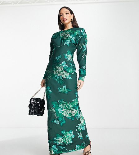 ASOS DESIGN Tall - Robe longue à col montant avec imprimé floral effet dévoré - Vert - Asos Tall - Modalova