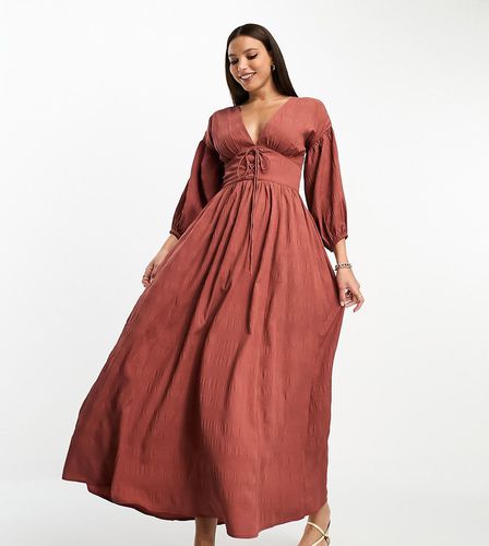 ASOS DESIGN Tall - Robe texturée mi-longue à laçage - Rouille - Asos Tall - Modalova