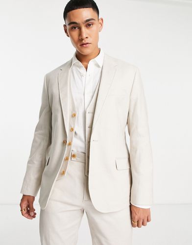 Veste de costume ajustée en lin mélangé - Taupe - Asos Design - Modalova