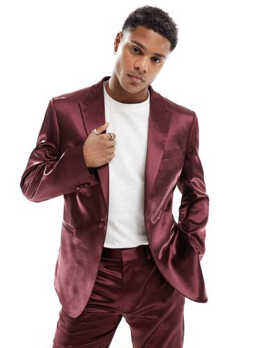 Veste de costume ajustée en satin - Bordeaux - Asos Design - Modalova