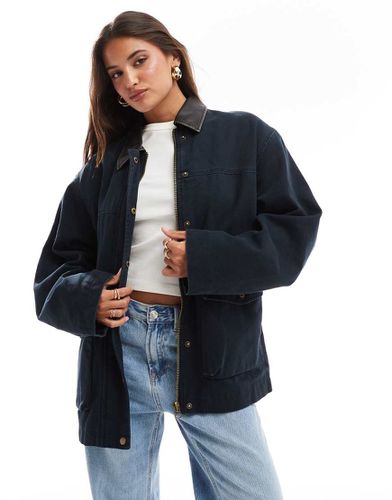 Veste oversize avec col en similicuir - délavé - Asos Design - Modalova