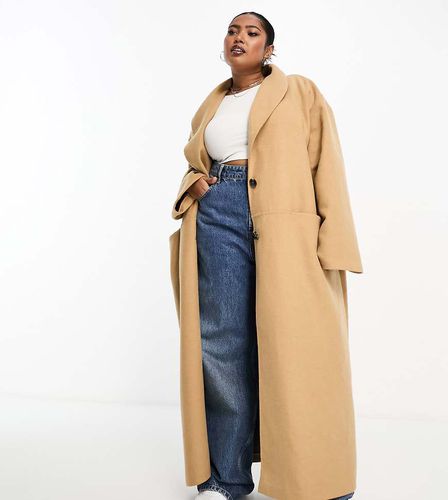 Curve - Manteau long épuré en laine mélangée - Camel - Asos Edition - Modalova