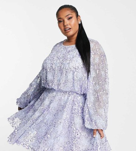 Curve - Robe courte cintrée à la taille avec manches blousantes et motif fleuri ornementé - Lilas - Asos Edition - Modalova