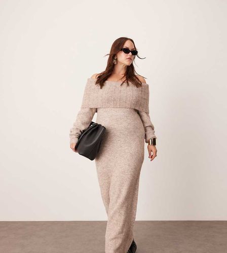 Curve - Robe longueur mollet en maille à encolure bardot - Champignon - Asos Edition - Modalova