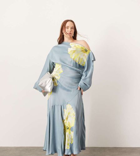 Curve - Robe mi-longue et asymétrique en satin effet drapé avec broderies - Asos Edition - Modalova