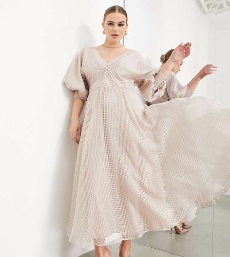 Curve - Robe mi-longue en organza à carreaux avec manches ballon - Blush - Asos Edition - Modalova