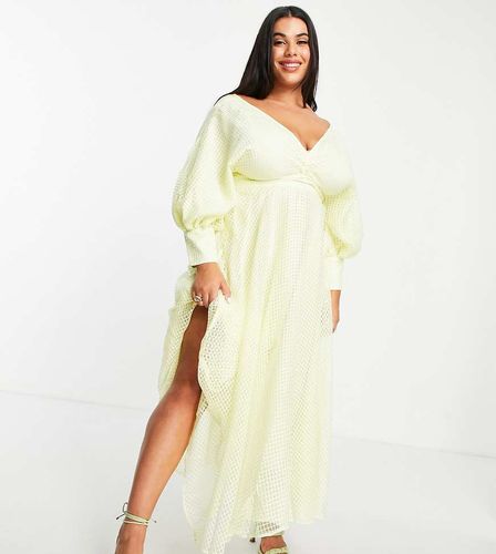 Curve - Robe mi-longue en organza à carreaux avec manches ballon - pâle - Asos Edition - Modalova