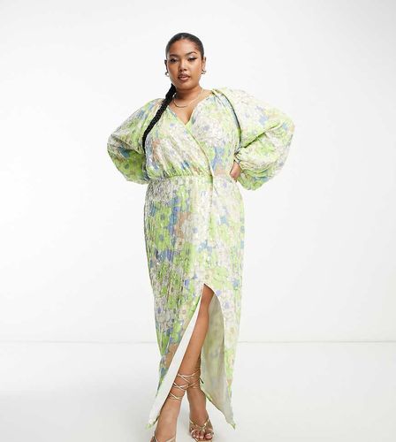 Curve - Robe mi-longue portefeuille à fleurs et sequins - Asos Edition - Modalova