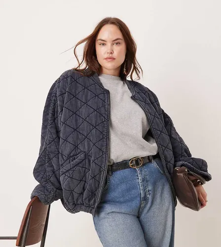 Curve - Veste matelassée en jersey à fermeture éclair - délavé - Asos Edition - Modalova