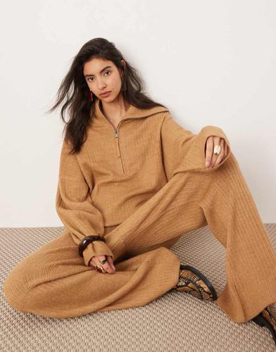 Pull oversize d'ensemble en maille côtelée à col zippé - Camel - Asos Edition - Modalova