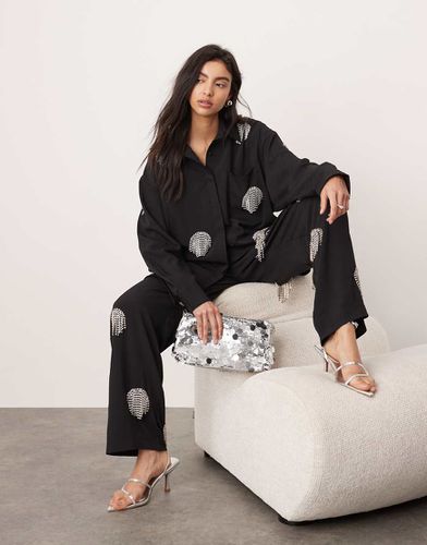 Pantalon ample d'ensemble à pois avec franges de strass - Noir - Asos Edition - Modalova