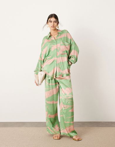Pantalon d'ensemble ajusté oversize coupe ample - Rose et vert imprimé - Asos Edition - Modalova